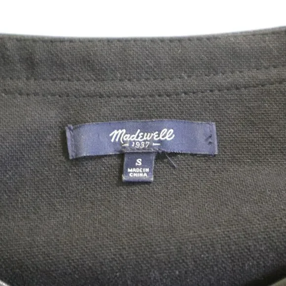 Madewell Size S Leather Trim Pique Ponte Knit Dress Boxy Fit Black - Picture 11 of 12